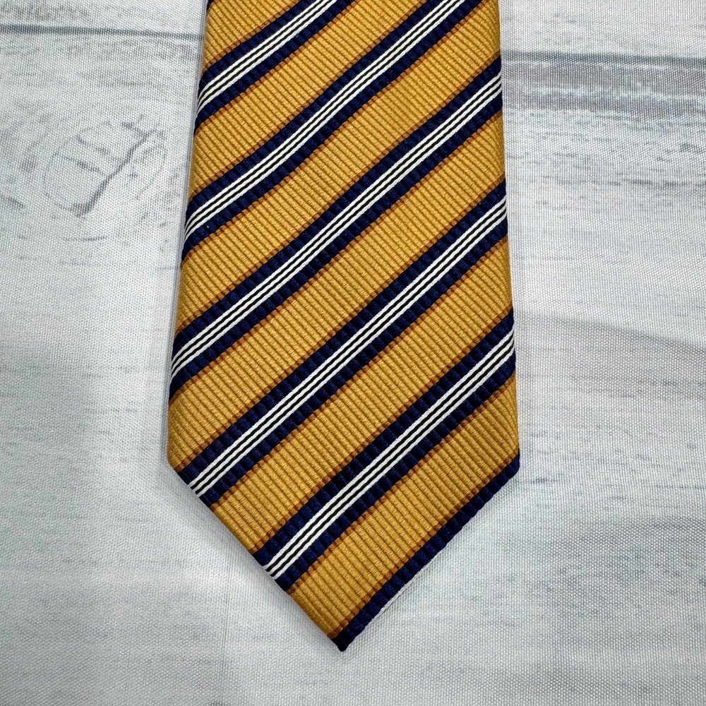 JZ Richards Neck Tie Silk Gold Stripe Made in USA Mens‎